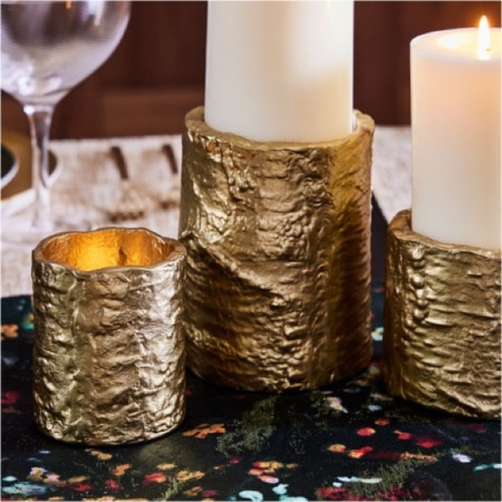 WEST ELM NWT Birch metal candleholders -gold -votive -3.25”h - Picture 3 of 10